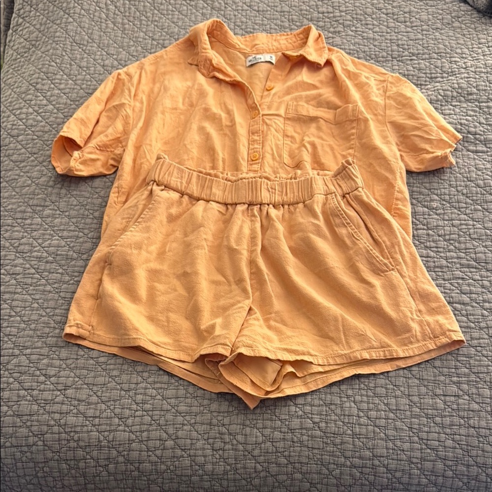 Hollister Orange Button Down Shirt with Relaxed Fit